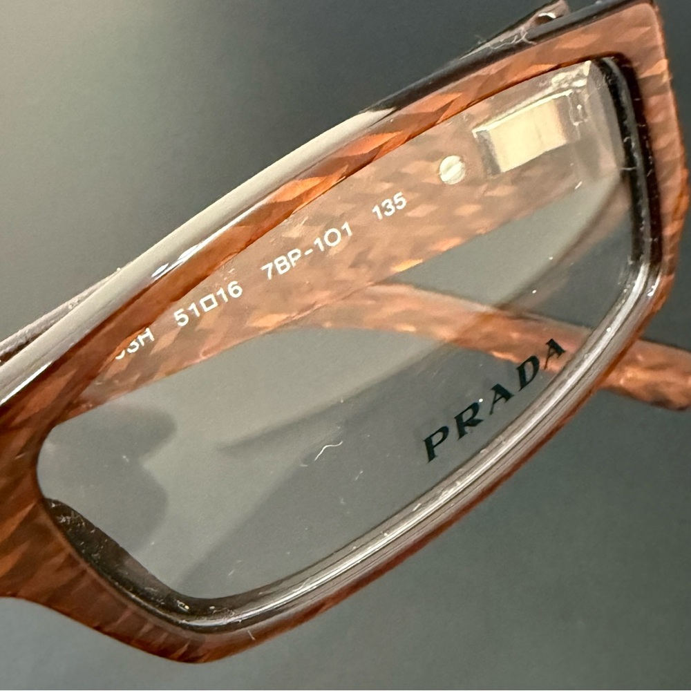 PRADA VPR 03H 7BP-101 Honey Brown Chevron 51-16-135 Rectangular Eyeglass Frame - Picture 7 of 14